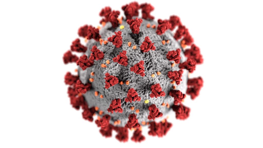 Computer rendered illustration of the COVID-19 virus